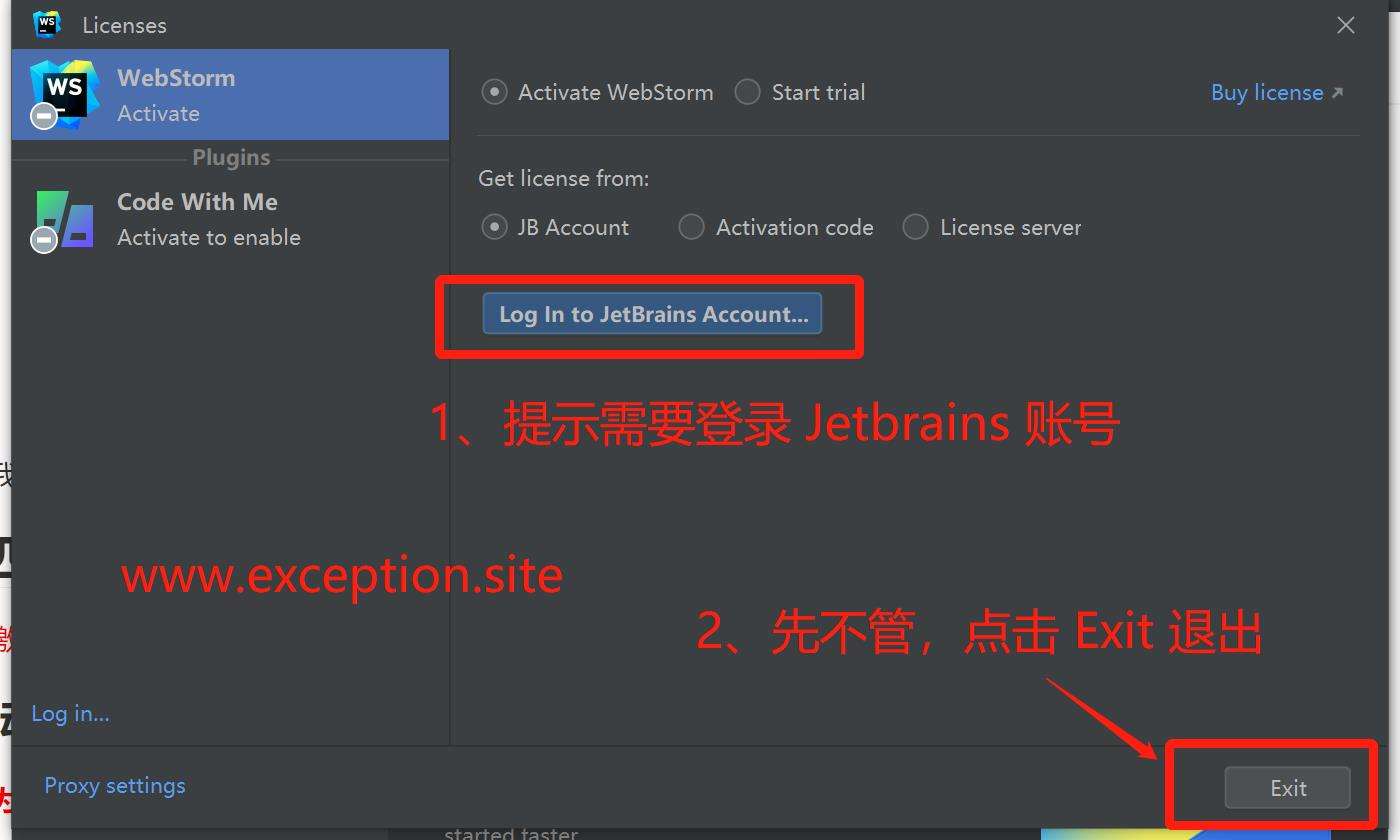 Webstorm 2023.3.4 弹出对话框,提示需要登录账户 Webstorm 2023.3.4 弹出对话框,提示需要登录账户
